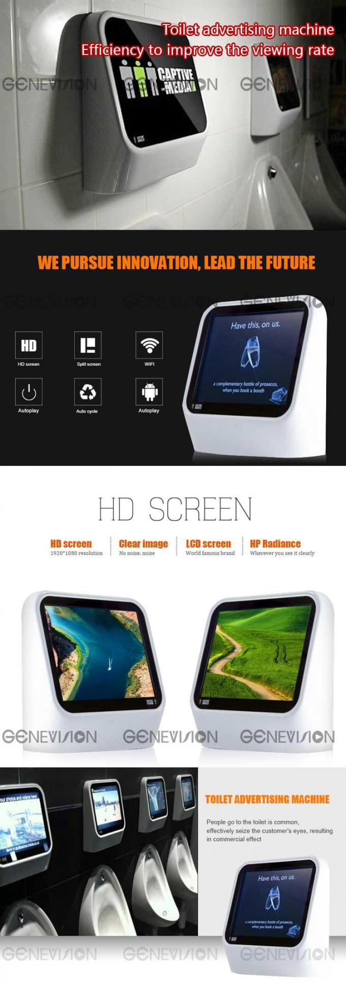 синьяге рекламы системы андроида экрана туалета дисплея рекламы 15 дюймов крытой установленный стеной динамический видео-