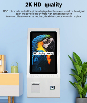 24&quot; Настольный принтер билетов QR-код Android ПК AIO Бесденежный автоматический сканер Киоск самообслуживания для ресторана