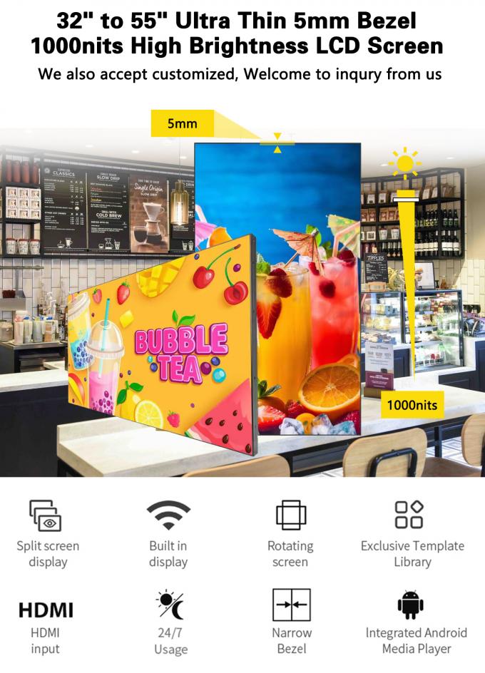 32 ~ 55 дюймов супер стройный Wi-Fi Loop LCD видеостень 1000nit Splice для торговых центров Wayfinding Digital Signage Screen Wall 0