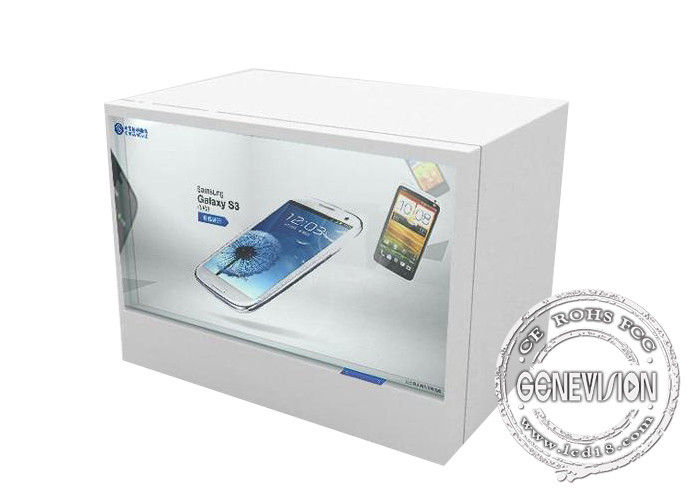 White Touch Screen Transparent Lcd Showcase With Android System / Remote Control